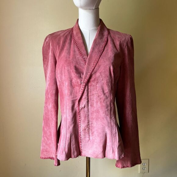 Vintage Y2K Newport News Pink Suede Leather Jacket Size 8 Western Fairy Blazer - Picture 1 of 9
